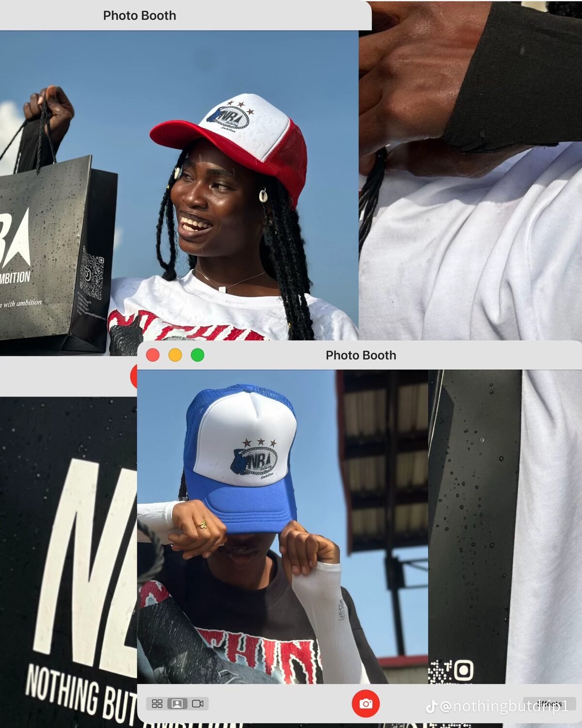 Detail collage of NBA trucker caps and packaging